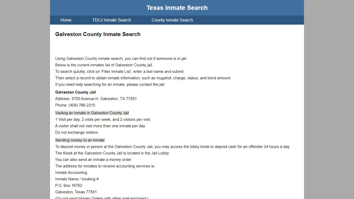 Galveston County Inmate Search